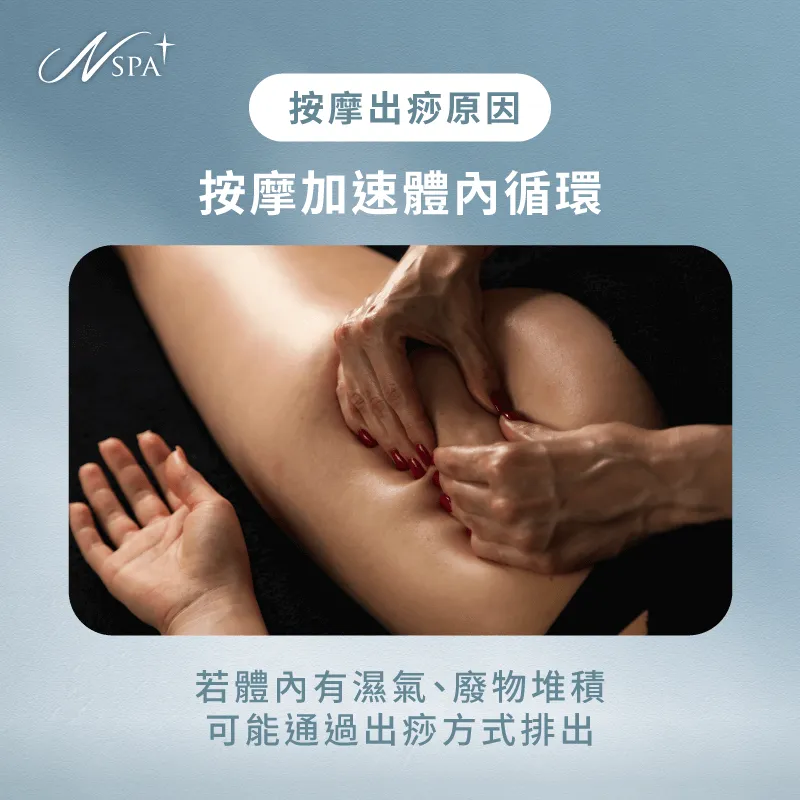 按摩力道較大讓血液循環加速,排毒效果加強 按摩促進血液循環-按摩 後 出痧