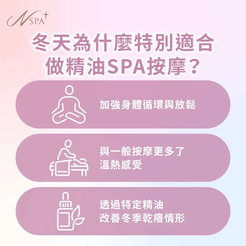冬季氣溫變化明顯,精油SPA按摩以溫暖節奏,協助身體維持舒適平衡狀態 冬天 精油SPA按摩-冬天 精油按摩