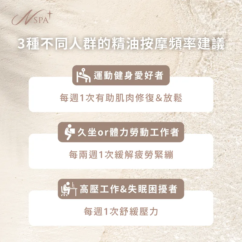 不同人的按摩頻率也不一樣,若不清楚的話也可以請美容師給予專業建議唷! 多久按摩一次最好-精油按摩多久一次